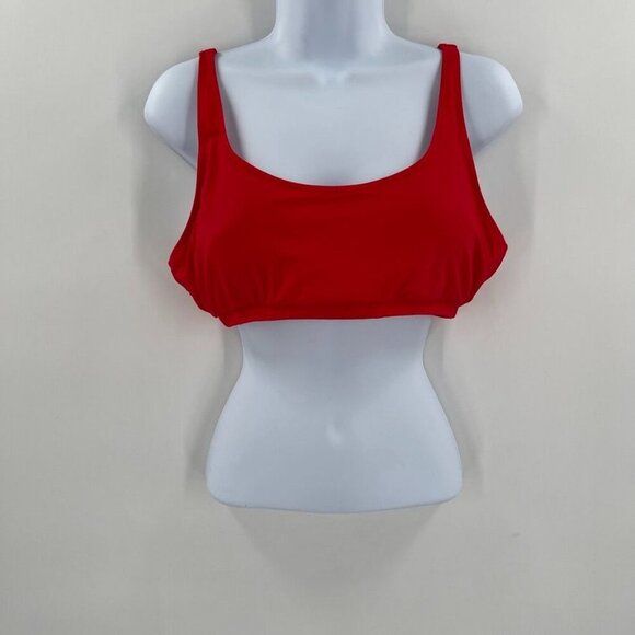 Solid Cherry Red Scoop Neck Wide Strap Swim Bikini Top Bathing Suit Swimwear - Picture 3 of 7